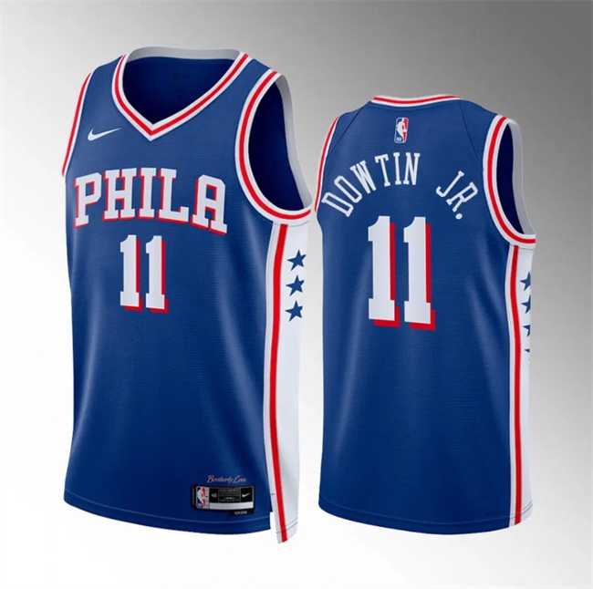 Mens Philadelphia 76ers #11 Jeff Dowtin Jr Royal Icon Edition Stitched Jersey Dzhi